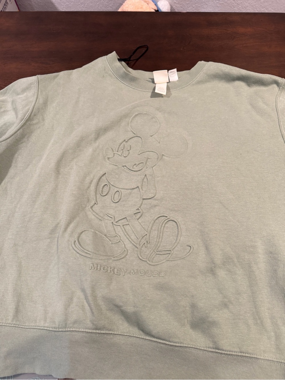 H&M Sage Green Mickey Mouse Embossed Crewneck
